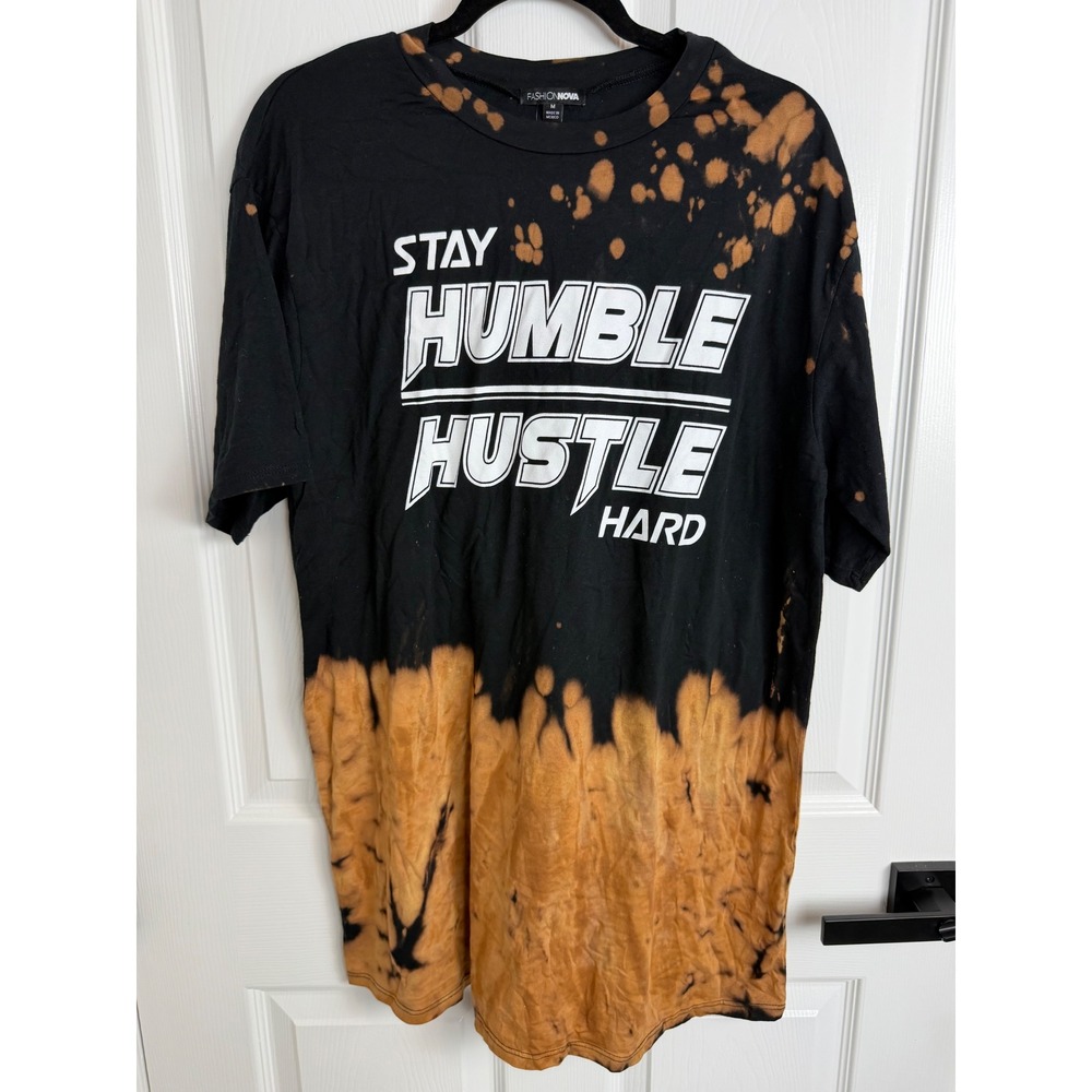 Fashion Nova Be Humble Short Sleeve Graphic Tee Black Orange Acid Wash QT1935 M